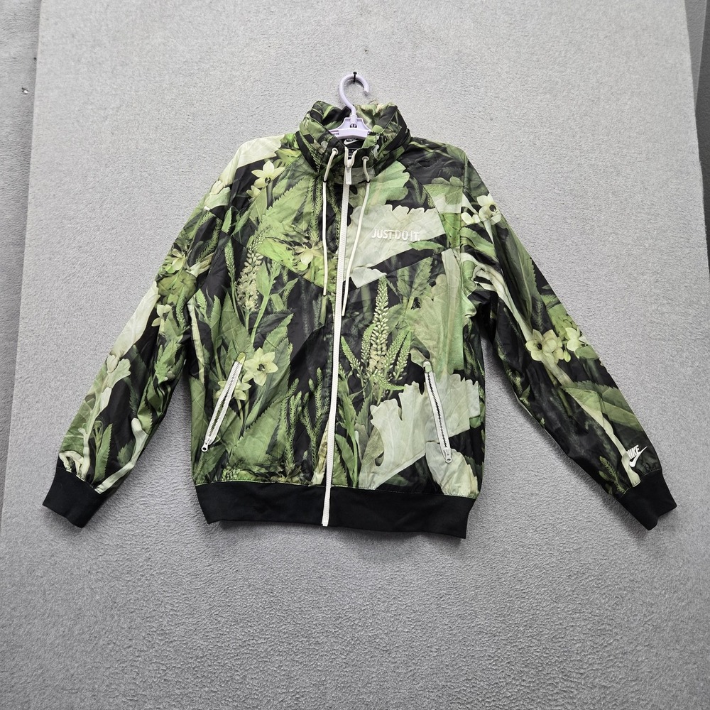 Nike Men Jacket SMALL Green Embroidered Floral Just Do It Activewear Zipper Logo